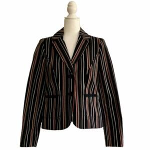 i.e. Blazer Black Tan Pin Stripe Career Button Front Work Blazer Jacket Size 4